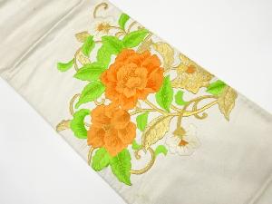 アンティーク　牡丹唐草模様　刺繍　袋帯（材料）